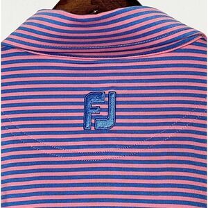 FootJoy Polo Shirt Men's XL Pink Blue Striped Performance Golf Sports Preppy